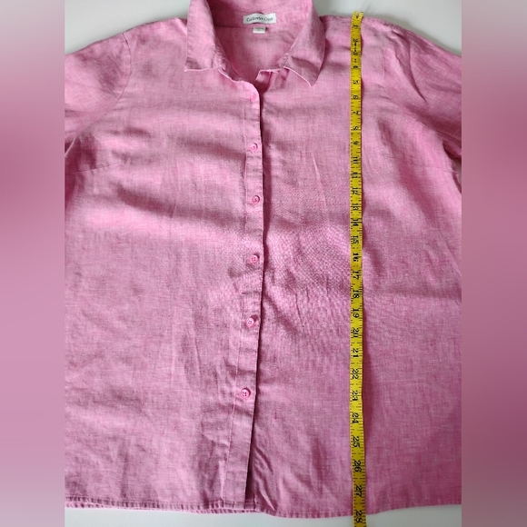 Coldwater Creek Linen Button Up Shirt Strawberry Pink Classic Coastal Size XL - Picture 15 of 17